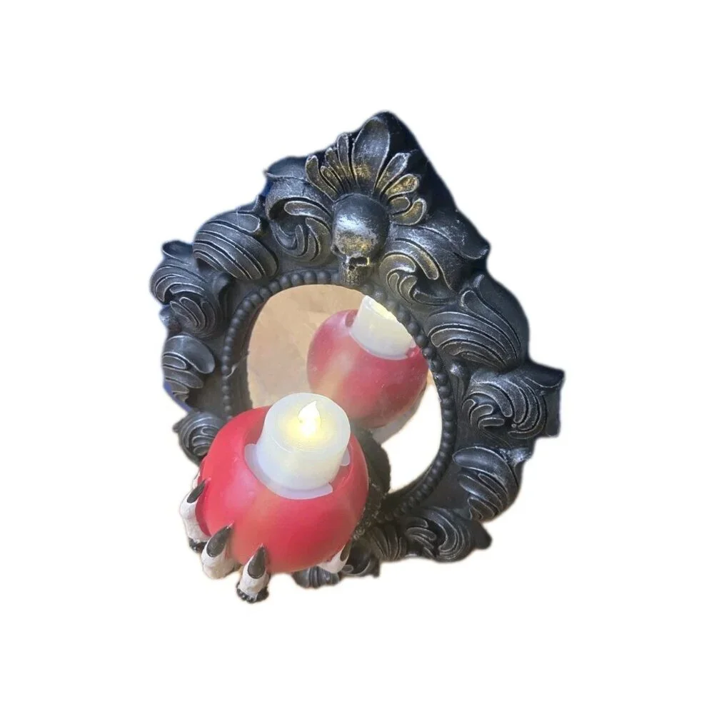 New Halloween Spooky Night LED Lighted Candle Mirror Witch Hand W/ Poison Apple